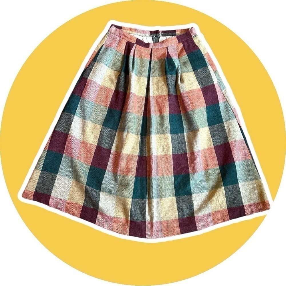 Haberdasher Plaid Wool Blend Midi Skirt Size 28 Inch